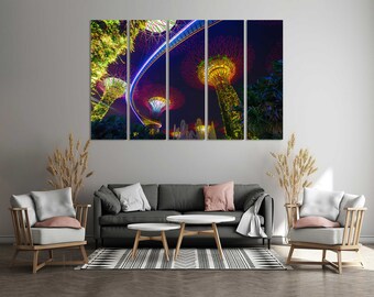 Supertrees at Gardens By the Bay Modern Wall Decor, Night Decor for Wall, Singapore Wall Decor, Singapore Night Cityscape Printing Wall Art