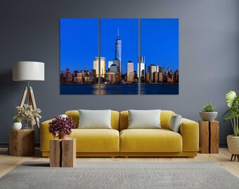 Manhattan Panoramic View Image Print Canvas Sets, New York Modern Artwork, Manhattan Skyscrapers for Wall Decor, New York Design Wall Art