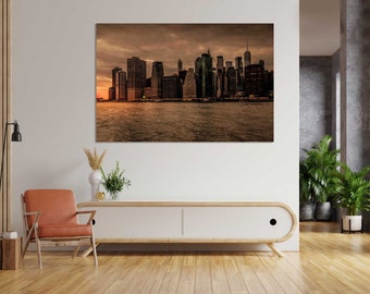 New York Skyscrapers at Dusk Print Image on Canvas for Home Decor, New York Picture for Wall, New York Design Artwork, Manhattan Photo Print