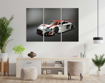 Audi Sport Car Contemporary Decor for Home, Racing Car Pictures Art on Canvas, Audi R8 Photo Decor, Decor for Living Room with Audi Art