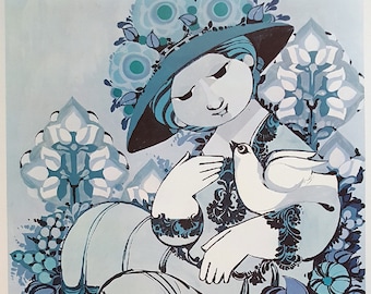 Wiinblad Blue Lady z lat 80.-oryginalny plakat w stylu vintage