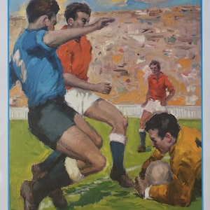 1966 Mestalla - Cartel de fútbol de Málaga - Cartel vintage original
