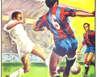 May include: A vintage poster advertising a soccer match between Argentina and Belgium at the 1982 World Cup in Barcelona, Spain. The poster features a green background with the text "Barcelona" and "OU CAMP" in black. The date "Dia 13 Junio 1982" is also printed in black. The poster features a drawing of two soccer players in action, one in a white jersey and the other in a red and blue jersey. The poster also includes the names of the players on each team.