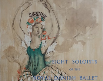 1957 Wiinblad Koninklijk Deens Ballet (tekstversie) - Originele vintage poster