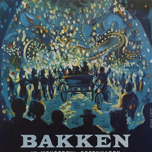 Póster vintage original de Henrik Bloch: Bakken en la maravillosa Copenhague, 1965