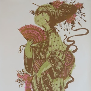 1954 Bjørn Wiinblad&#39;s The Teahouse of the August Moon at The New Theater (Green) - Original Vintage Poster