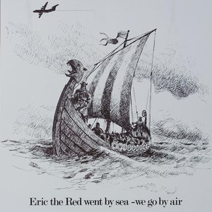 Manifesto di viaggio aereo della Groenlandia e dell'Islanda degli anni '80 - Manifesto originale d'epoca