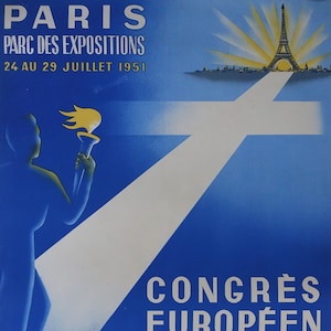 1951 Paris European Youth Congress - Original Vintage Poster