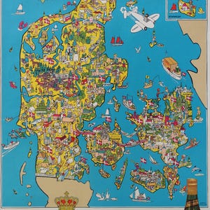 Tuborg-bieradvertentie uit de jaren 50 (kaart van Denemarken) - originele vintage poster