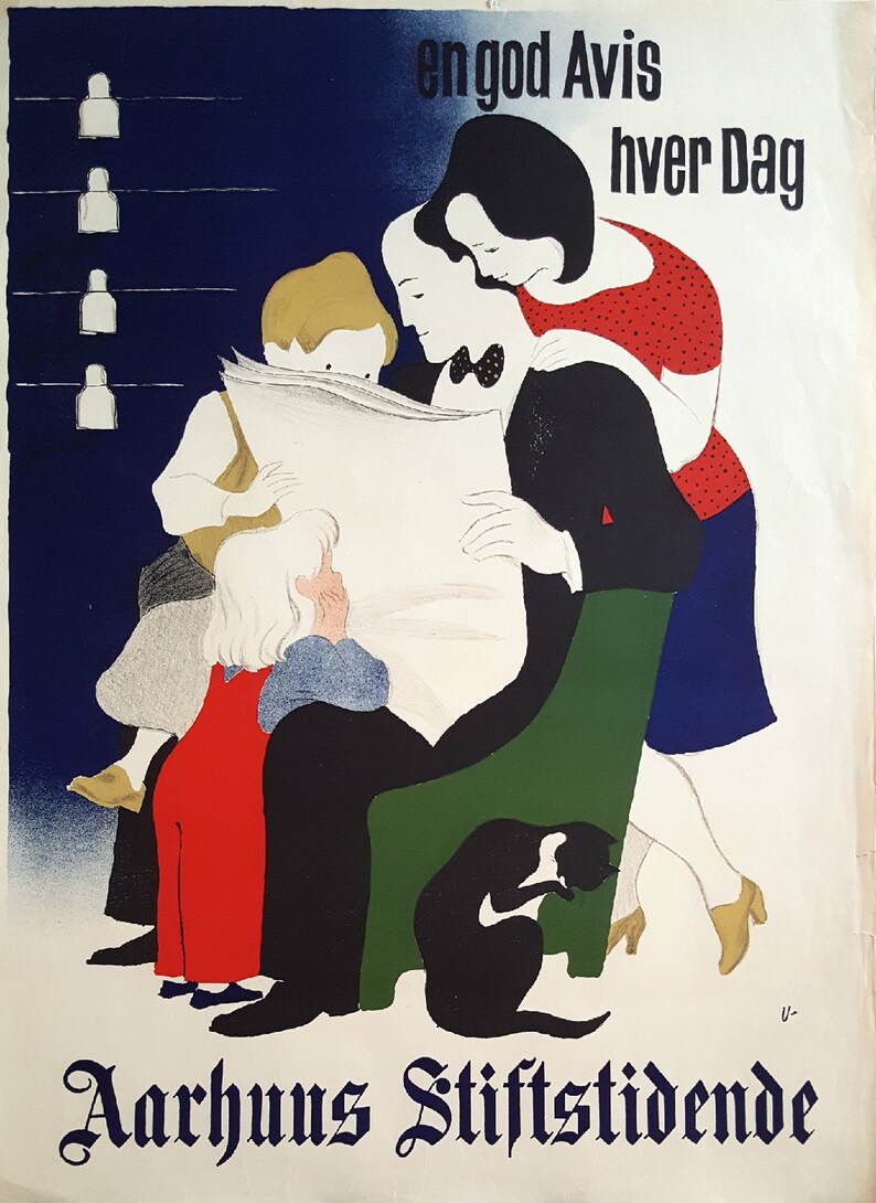 1940s Newspaper Advertisement by Arne Ungermann Aarhus Stiftstidende Original Vintage Poster image 1