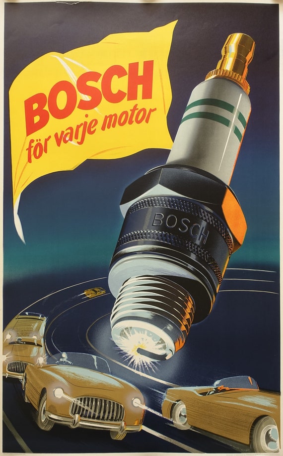 1950s Bosch Spark Plug - Original Vintage Poster - Etsy