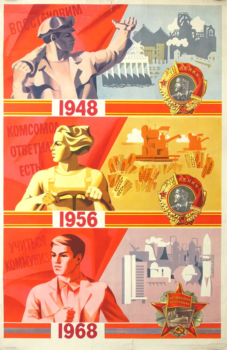 Original Vintage Poster 1960s Soviet Propaganda Poster 1948-68