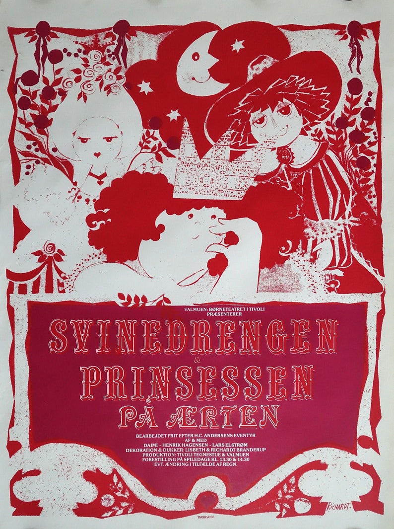 1983 Tivoli Gardens The Swineherd /& The Princess and the Pea Original Vintage Poster