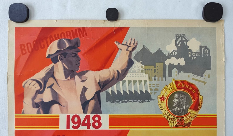 Original Vintage Poster 1960s Soviet Propaganda Poster 1948-68