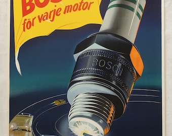 1950s Bosch Spark Plug - Original Vintage Poster - Etsy