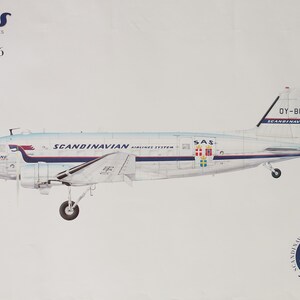 Década de 1990 Scandinaivan Airlines 50.º aniversario - Póster vintage original