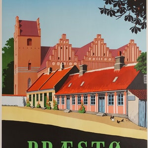 1953 Dinamarca Travel Poster Præstø - Original Vintage Poster