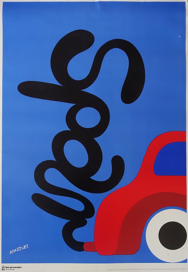 May include: A red car with a black exhaust pipe that is shaped like the word "gas" on a blue background. The text "ANATOL 01" is in the bottom left corner of the image.
