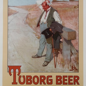1950s Tuborg Beer Commercial &quot;The Thirsty Man&quot; - Original Vintage Poster
