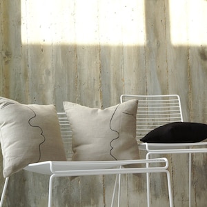 A Pair of Linen Scatter Cushion Covers in Minimalist Design with Face Motive