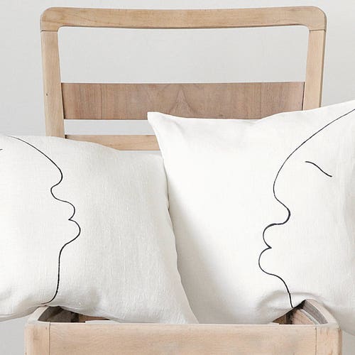 Black and White Linen Pillow Cover Scandinavian Modern Etsy