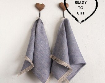 Handmade Pure Linen Kitchen Towels Fringed, Absorbent, Holiday or Christmas Gift Present Idea for Grandma, Mom, Sister, Coworker, Friend