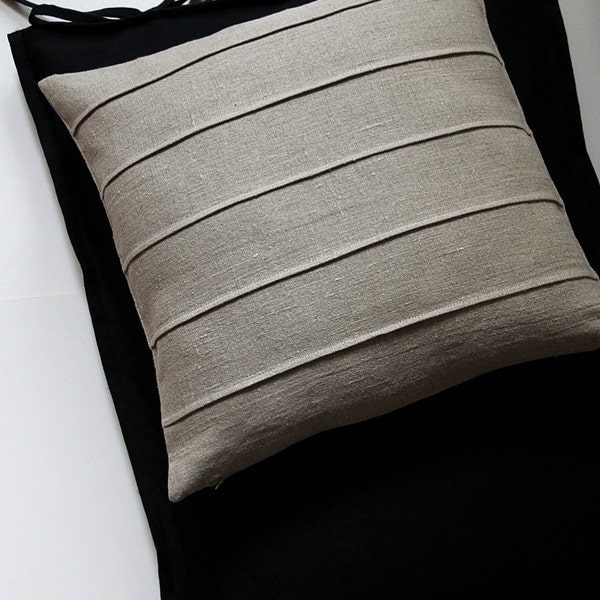 Natural undyed linen pillow case for decorative throw cushion - striped burlap zippered linen pillowcase - rustic bedding - kissen | 0015
