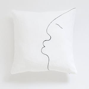 Japandi pillow cover for minimalist modern interior one line drawing kiss face black and white by Linenspace image 4