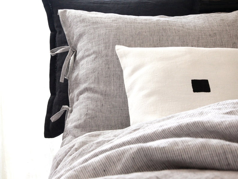 Modern linen bedding by Linenspace Striped or gray linen pillowcase 0400 Linen sham