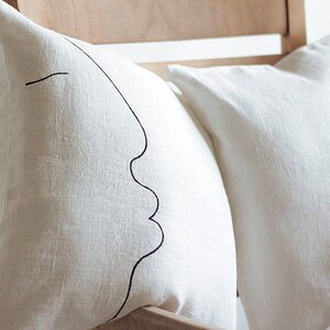 Japandi pillow cover for minimalist modern interior one line drawing kiss face black and white by Linenspace image 3