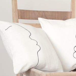 Japandi pillow cover for minimalist modern interior one line drawing kiss face black and white by Linenspace image 9