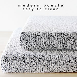 Black and white boucle bench cushion in custom sizes for modern seat by LinenSpace