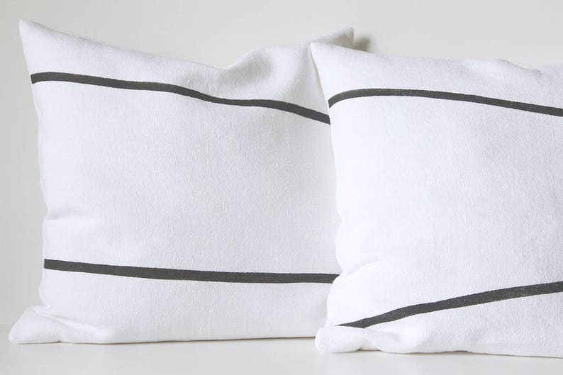 Black and white linen pillow cover Scandinavian industrial Etsy