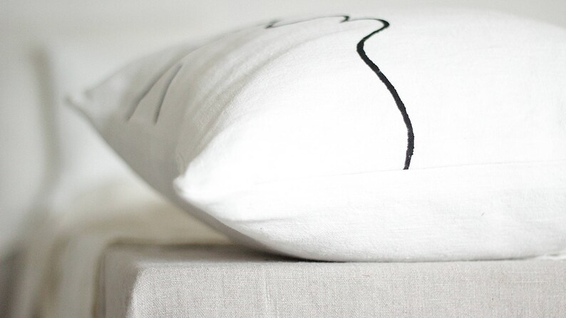 Japandi pillow cover for minimalist modern interior one line drawing kiss face black and white by Linenspace image 7