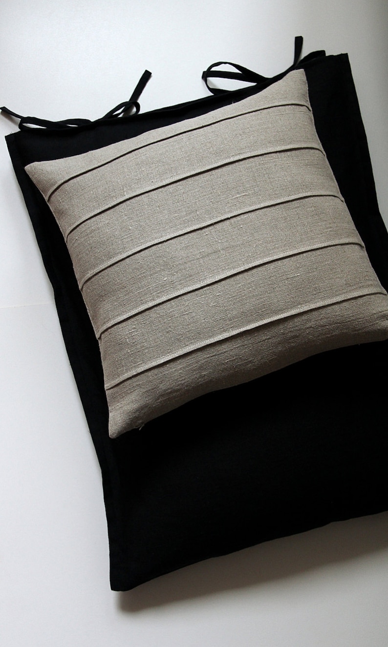 Natural undyed linen pillow case for decorative throw cushion striped burlap zippered linen pillowcase rustic bedding kissen 0015 image 1