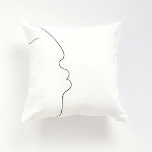 Japandi pillow cover for minimalist modern interior one line drawing kiss face black and white by Linenspace image 2