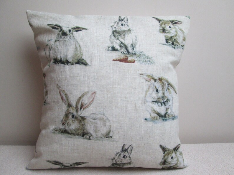 Vintage Bunnies Linen Blend Cushion Cover Pillow Cover 16