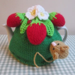 Hand Knitted Pesky Mouse Strawberries & Button Ladybird Tea Cosy To Fit A 5/6 Cup Medium Teapot