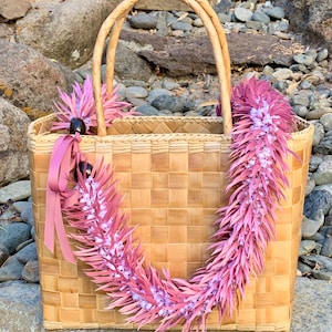 Hawaiian Dusty Rose Pink and White Satin Ribbon Ginger Lei