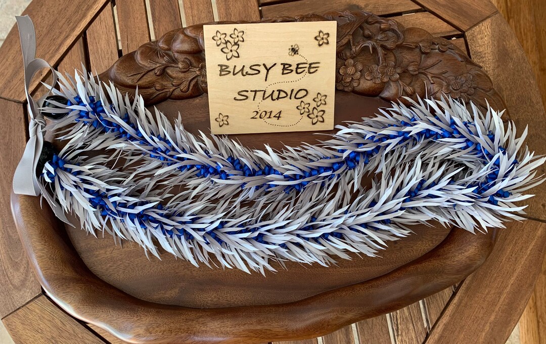 Hawaiian Silver and Royal Blue Ginger Ribbon Lei Etsy