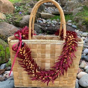 Hawaiian Maroon Burgundy Red and Gold Ginger Ribbon Lei