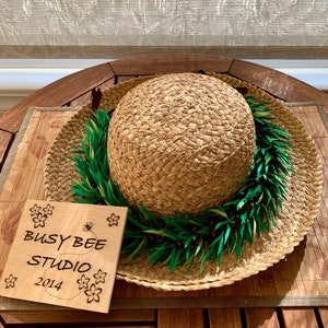 Hawaiian Emerald Green and Brown Ginger Ribbon Lei Po’o Haku Lei 25 inches for hat; 21 inches for head (hat not included)