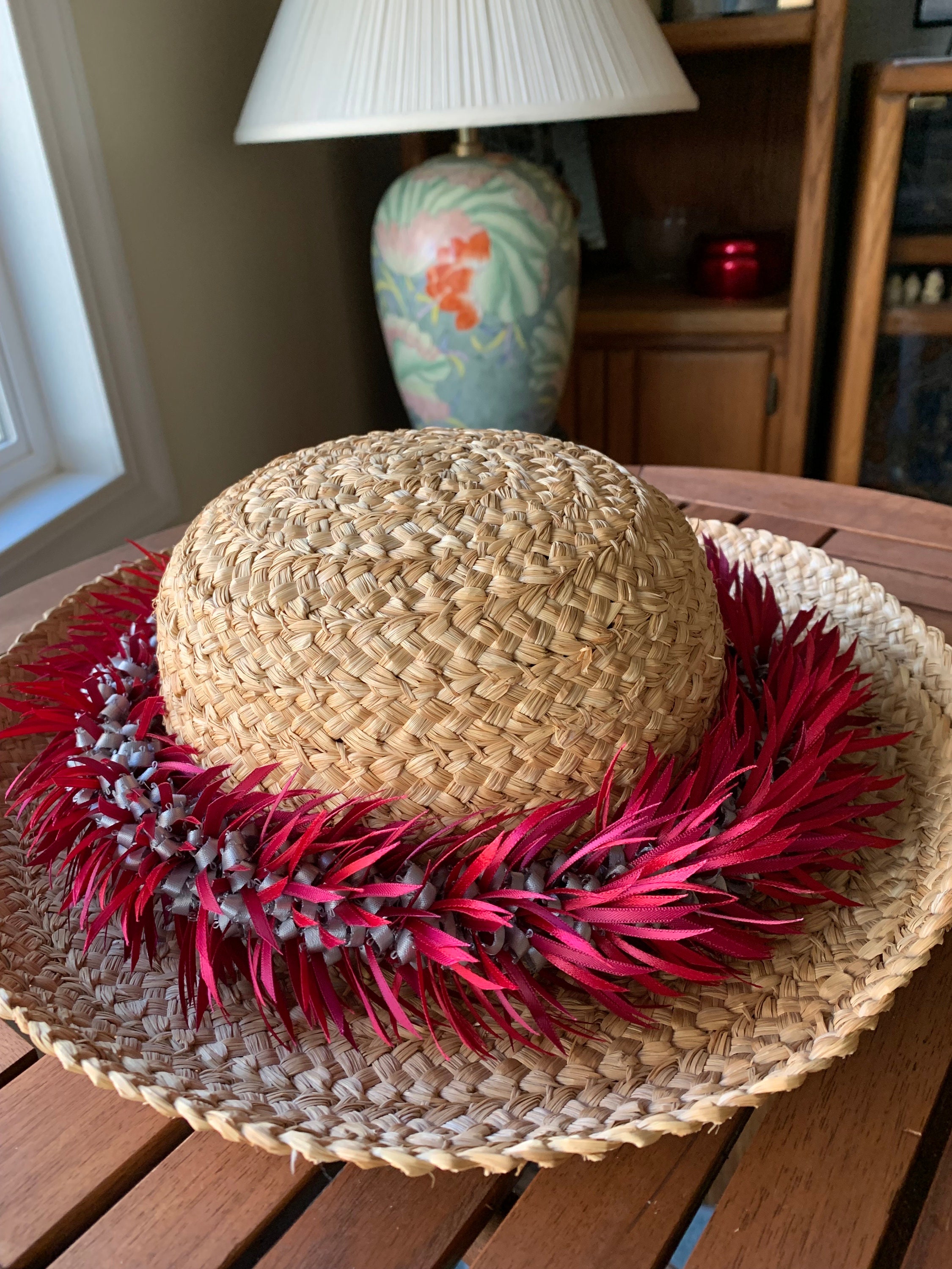 kate spade Embroidered Watermelon Straw Sun Hat - Natural, Red, Green Strawberry Green | Motif Cap main image 2