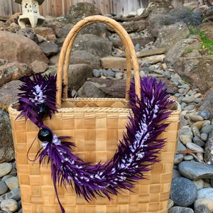 Hawaiian Dark Plum Purple and White Ginger Ribbon Lei