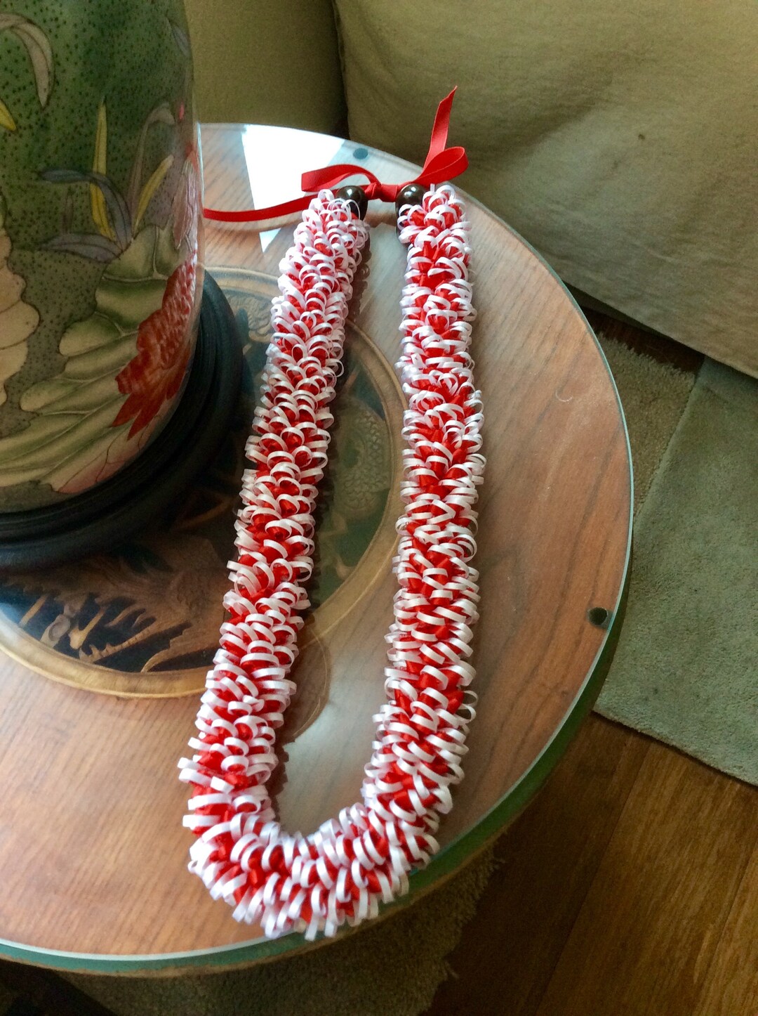 Hawaiian Red White Carnation Ribbon Lei Etsy