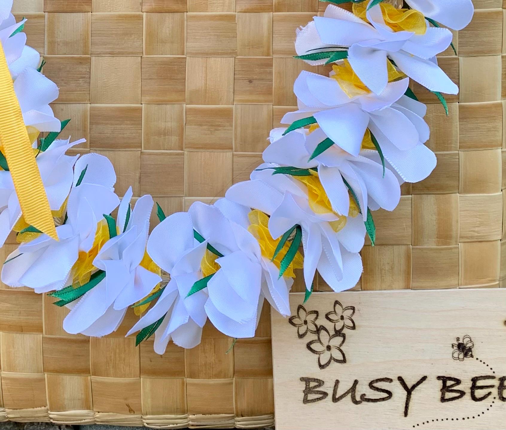 Hawaiian Satin Ribbon White and Yellow Floral Lightweight 