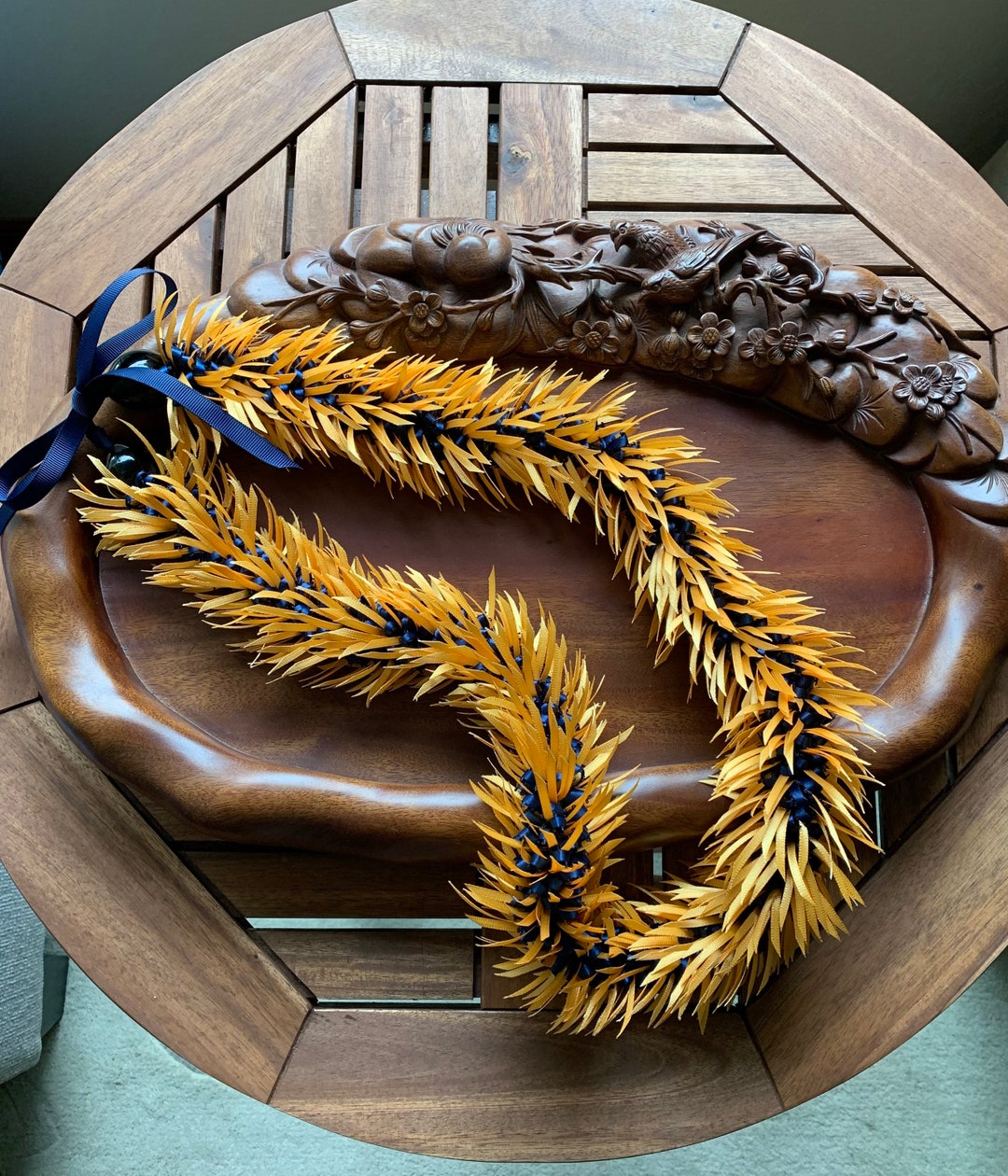 Hawaiian Gold and Navy Blue Ginger Ribbon Lei Etsy