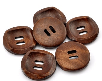 Modern Design Wooden Buttons 30mm.  Deep Chestnut Colour Sewing Knitting Scrapbook and other craft projects