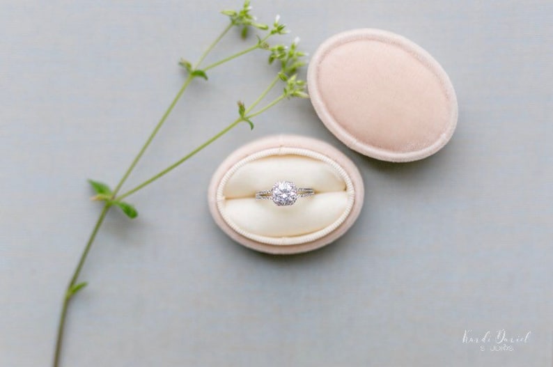 Ring Box Oval Box in Champagne Velvet For Weddings, Engagements, Popping The Question, Heirloom Storage, Gift Giving image 2