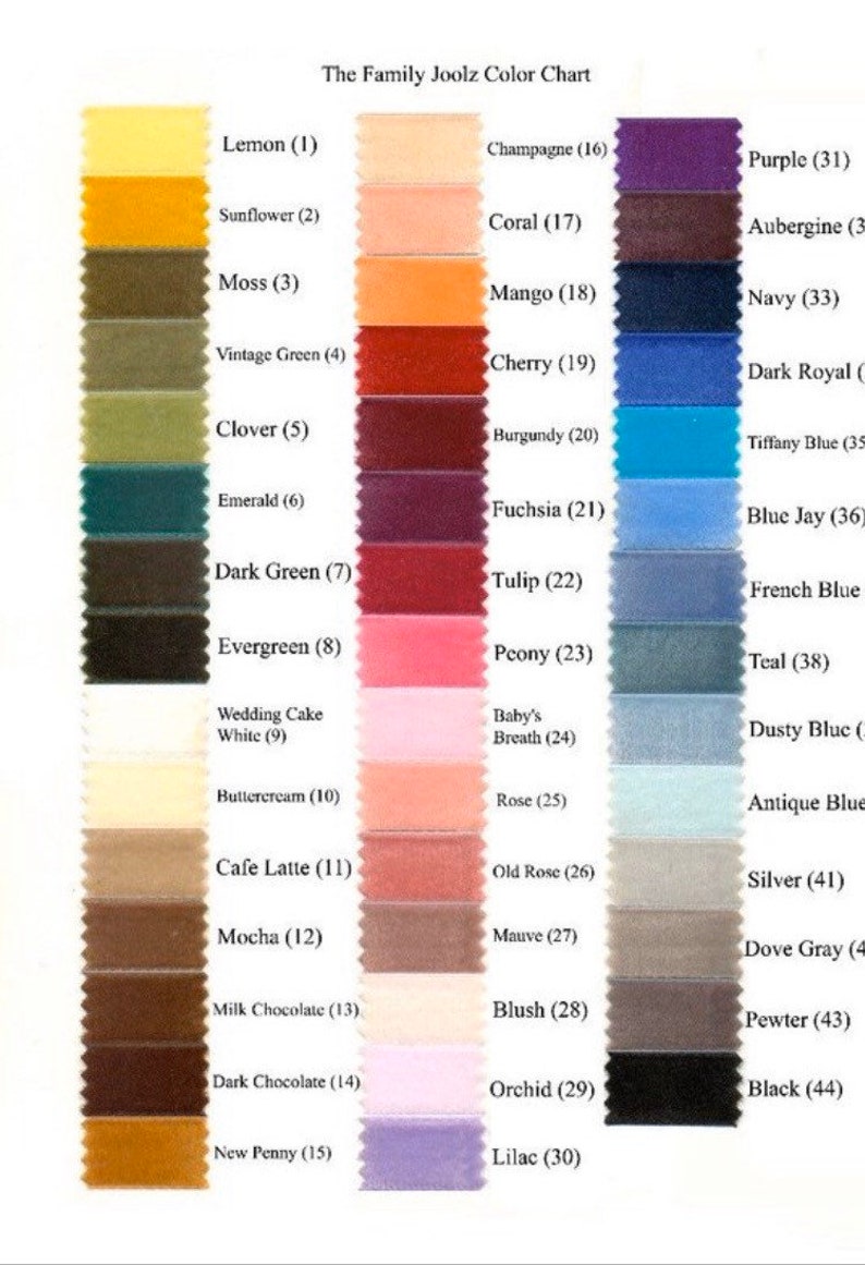 The Family Joolz velvet color chart